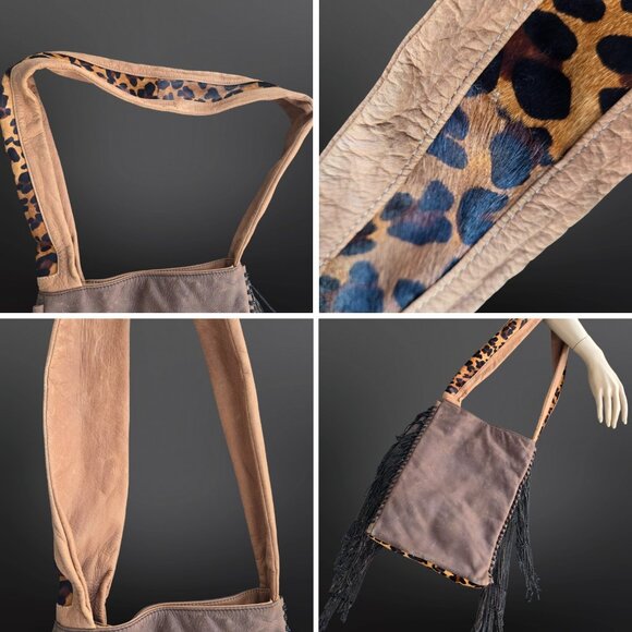 House Of Harlow 1960 Boho Brown Leather Leopard Calf Hair Bag Chain Fringe 2012 - Picture 10 of 11